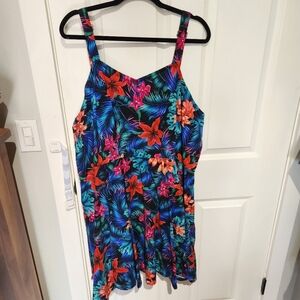 - Tropical pinup tiki flower retro style colorful swing dress vintage 50s